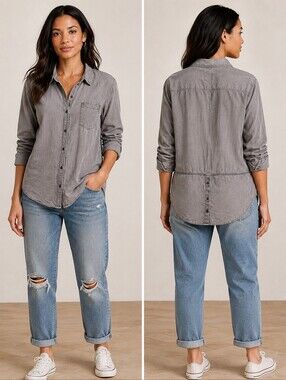 ❤️ LUCKY BRAND CHAMBRAY BOYFRIEND BUTTON DOWN BUTTON TAIL SHIRT, MEDIUM